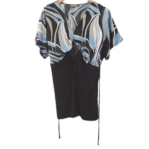 George | Short  Sleeve Blouse w/ tie & jewel - Picture 1 of 7